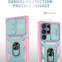 for Samsung Galaxy S24 Ultra Case Military Grade Drop Shock Protection Cell Phone Cover with Slide Camera Cover Built-in 360 Rotate Ring Stand for S24 Ultra 6.8 - Pink