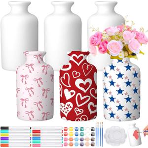 Singhoow 6 Set Paint Your Own Porcelain Vases Paint Vase Project White Ceramic Vases Painting Kit for Adults Porcelain Vase Decorating Kit with Art Supplies DIY Craft(Bright)