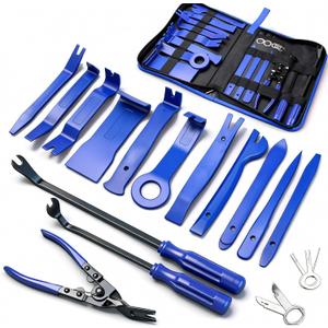 Poraxy 19Pcs Trim Removal Tool, Car Panel Dashboard Door Audio Trim Removal Tool Kit, Auto Clip Pliers Fastener Remover Set, Plastic Pry Tool, Automotive Upholstery Removal Kit (Blue)