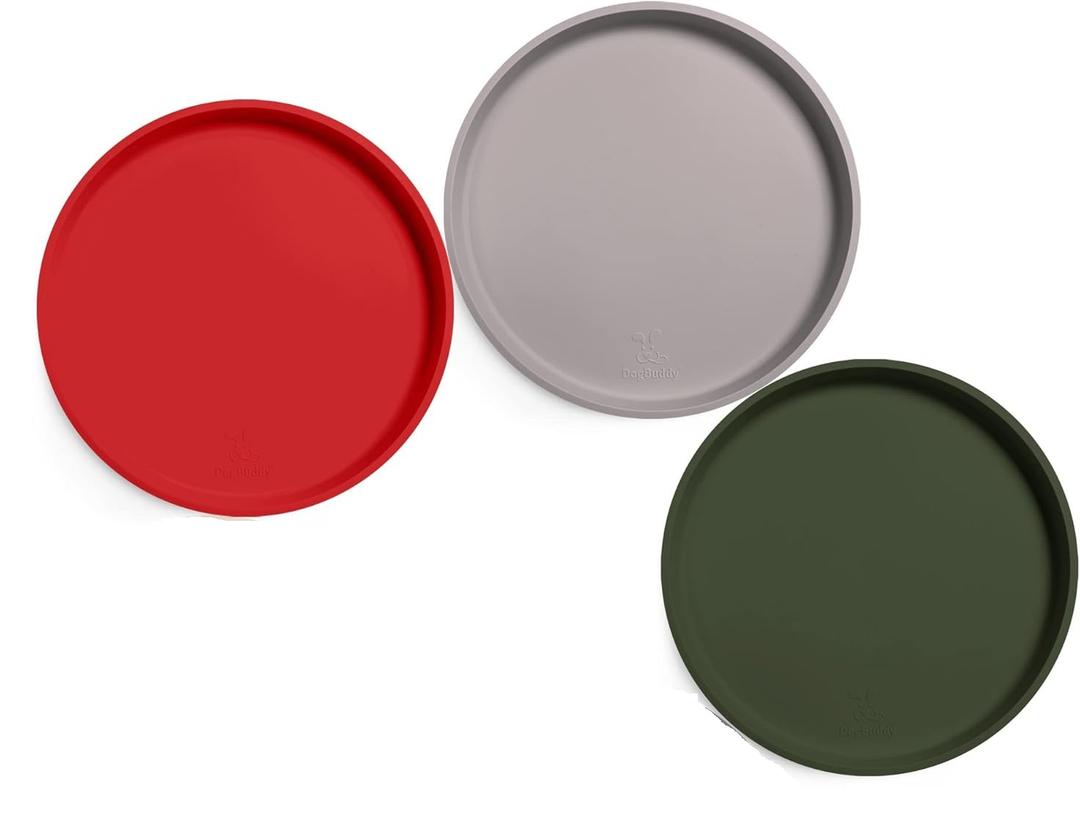 Cat Food Mat, Set of 3 Nonslip Waterproof Feeding Bowl Silicone Mats with Raised Edges for Food Water Prevent Spills, Round Eating Plates Tray for Dog Cat Puppy Kitten, 8'' x 8''