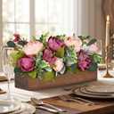 Pre-Made Flower Table Centerpieces for Dining Room Wedding Artificial Peony Table Decorations Wood Tray with Fake Flowers for Living Room Party Bar Kitchen Table(Dusty Mauve & Blush Pink)