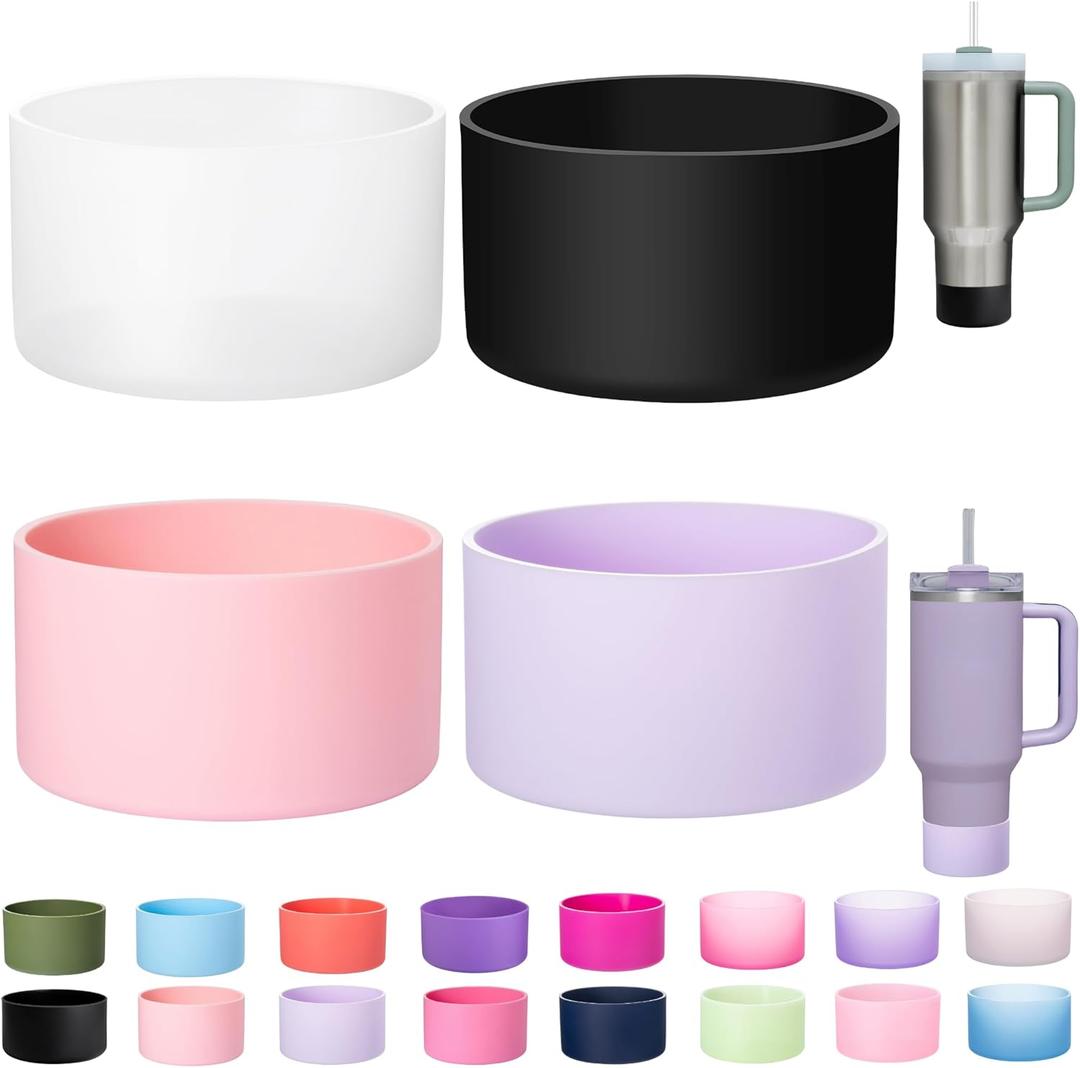 2-Pack Silicone Boot for Stanley 40 30 oz Quencher Adventure Tumbler, Stanley IceFlow 30 20 oz, Stanley Cup Protector Accessories Anti-Slip Sleeve Clear+Black+Fog+Pink