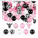 Fabbay 200 Pcs Cow Print Wood Beads 16mm Wood Round and 20mm Flat Wooden Beads Natural Handmade Crafts Polished Spacer Charm for Jewelry Making DIY Crafts Making Home Party Decoration