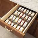 SpaceAid Spice Drawer Organizer with 24 Spice Jars, 378 White Minimalist Spice Labels, 4 Tier Seasoning Rack Tray Insert for Kitchen Drawers, 11.25" Wide x 17.5" Deep