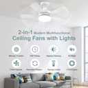 17.7" Socket Fan Light, 3000 Lumens Small Ceiling Fans with Lights and Remote, E26/E27 Light Bulb Fan with Reversible Motor, Dimmable 3000K-6500K Light Socket Fan for Bedroom Kitchen Garage, White