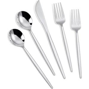 MirthMood 60 PCS Plastic Silverware,Silverware Disposable,Plastic Utensils,Disposable Utensils Heavy Duty,Disposable Dinnerware Set,Includes:20 Knives,Forks and Spoons for Party, Birthday,Wedding