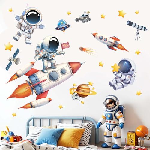Amimagen Astronaut Wall Decals - Outer Space Planets Rocket Boys Wall Stickers - Baby Nursery Kids Room Daycare Playroom Wall Decor