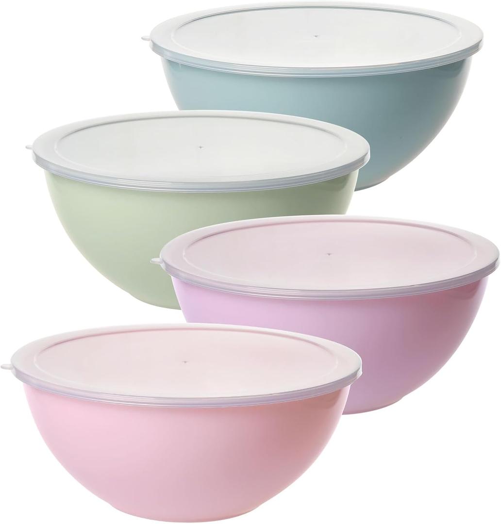 Greentainer 4-Piece Plastic Mixing Bowl Set with Lids for Kitchen, 67oz Lightweight Storage Bowls, Large Salad Bowls for Baking, Prepping, Cooking and Serving Food, Dishwasher & Microwave Safe
