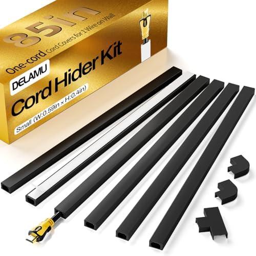 Delamu Black Cord Hider, 85in Cord Covers for Wires on Wall, One-Cord Cable Hider, Wire Hiders Wire Covers for TV Cords on Wall, Easy Mount Cable Cover Management Kit, 6X L14.2 W0.59 H0.4in, Black