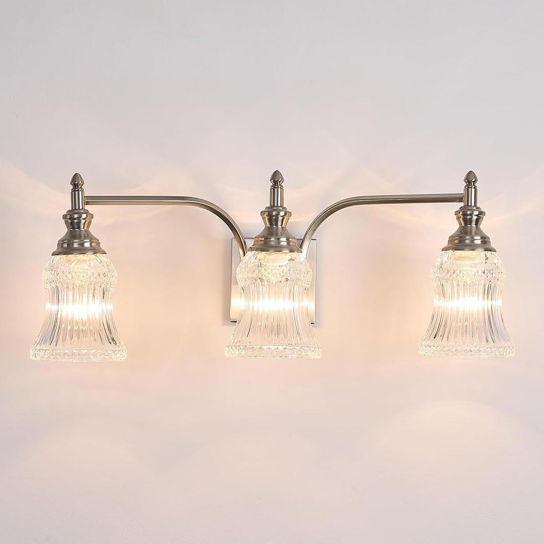 Bathroom Light Fixture Brushed Nickel Vanity Lighting 3 Lights Bathroom Wall Scone for Bedroom Living Room Hallway