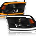 Alpha Owls 8722138 Projector Headlights With Switchback Sequential LED Light Bar & Startup Light - Black Amber Fits 2009-2018 Dodge Ram 1500 2500 3500/2019-2023 Classic Halogen Models