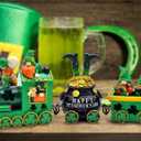 Hexagram St Patricks Day Decorations, Lighted St Patricks Day Gnomes Decor, Saint Patrick Decorations for Table, Train Tabletop Decorative Ireland Centerpiece Leprechaun Figurines Resin