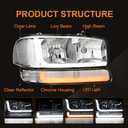 LED DRL Headlight, Headlights Replacement Compatible with 1999 2000 2001 2002 2003 2004 2005 2006 2007 GMC Sierra, Fit 1999-2006 GMC Yukon Headlamp Assembly Kit Chrome Housing Clear Reflector