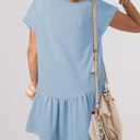 BLENCOT Womens Summer Dresses Casual Cap Sleeve Spring Ruffle Mini Sporty Sweatshirt Trendy Tshirt Dress (Blue)