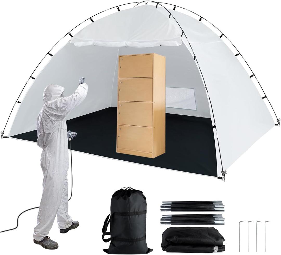Portable Paint Booth Tent,Siebwin 10(L) x10(W) x6.2(H) ft Spray Paint Tent with Built-in Floor & Mesh Screen & Windproof Hooks, Painting Tent Station for Furniture DIY Hobby Tool, Spray Paint Shelter, White