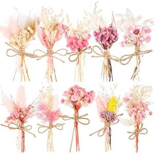 10 Pack Dried Flower Bouquets Pink Series Natural Dry Flowers Combination with Stem Boho Wedding Decor Artificial Floral Embossing Flower Bundles for Craft Vase, Table Centerpieces, Proposal Bouquet