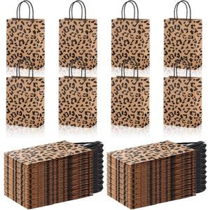 Tinlade 16 Pcs Cheetah Print Gift Bags Leopard Print Small Paper Goodies Bags with Handles Jungle Safari Party Favors for Kids Wild Life Animal Birthday Baby Shower Decorations Supplies
