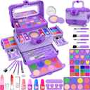 54 Pcs Kids Makeup Kit for Girls, Princess Real Washable Pretend Play Cosmetic Set Toys with Mirror, Birthday Gifts for 3 4 5 6 7 8 9 10 Years Old Girls Kids (Purple)