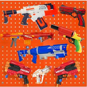 Skywin Wooden Peg Board for Nerf Gun Storage Organizer 13 x 13 x 0.31 Inches - Compatible with All Blasters Nerf Gun Rack Organizer for Wall Organization (Orange)