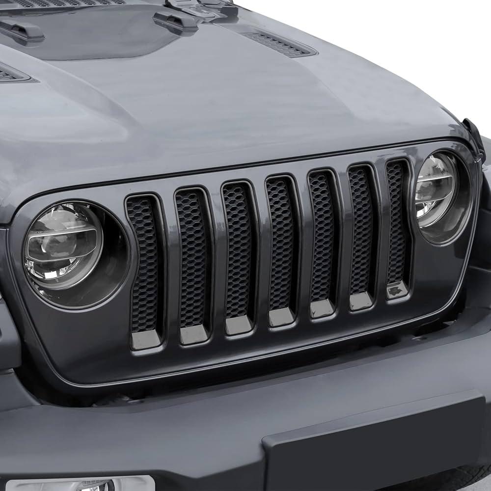 Front Grille Mesh Inserts & Headlight Cover for Jeep Wrangler JL JLU Sport & Sport S Only 20182023 Exterior Accessories Clipin Grille Guard Cover Headlight Bezels Trim Ring (Black 9PCS)