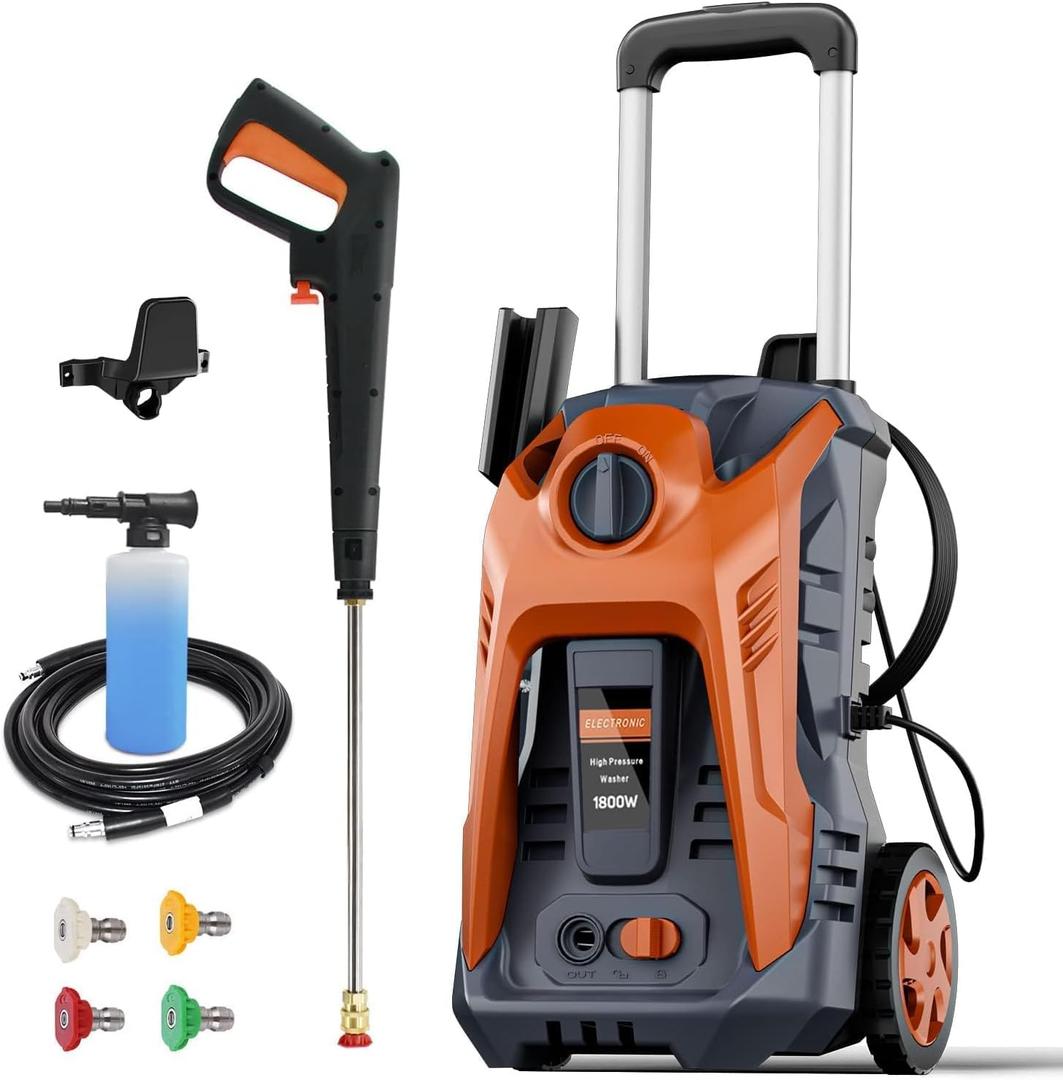Electric Pressure Washer 4800PSI-Max 2.9GPM Pressure Washer with 25 FT Hose, 4 Quick Connect Nozzle,16.9 Oz Soap Tank Orange Cleaning for Pool, Patio, Car