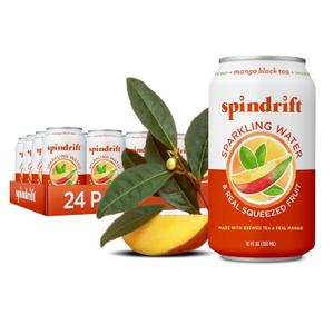 Spindrift Mango Black Tea Can 12 Ounce (Pack of 24, BB 10/21/2025)