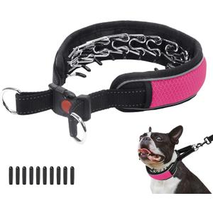Martingale Collar for Dogs, Reflective No Pull Dog Collar for Large Medium Dogs, Adjustable Anti Pull Dog Collar for Training Walking, Heavy Duty Nylon Slip Collar with Buckle 2 Inch Wide L Hot Pink