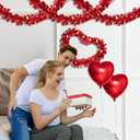 50 Ft Valentines Day Garland Decor Red Heart Tinsel Garlands Valentines Day Decorations Metallic Twist Shiny Hanging Garland for Tree Mantle Classroom Home Indoor Wedding Party Supplies Romantic Decor