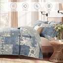 BLOOMHAVEN Quilt Set King Size, Patchwork Blue Floral Quilt Sets, Reversible Bedspread Lightweight and Breathable for All Seasons, Soft Quilted Bedspread with 2 Pillow Shams