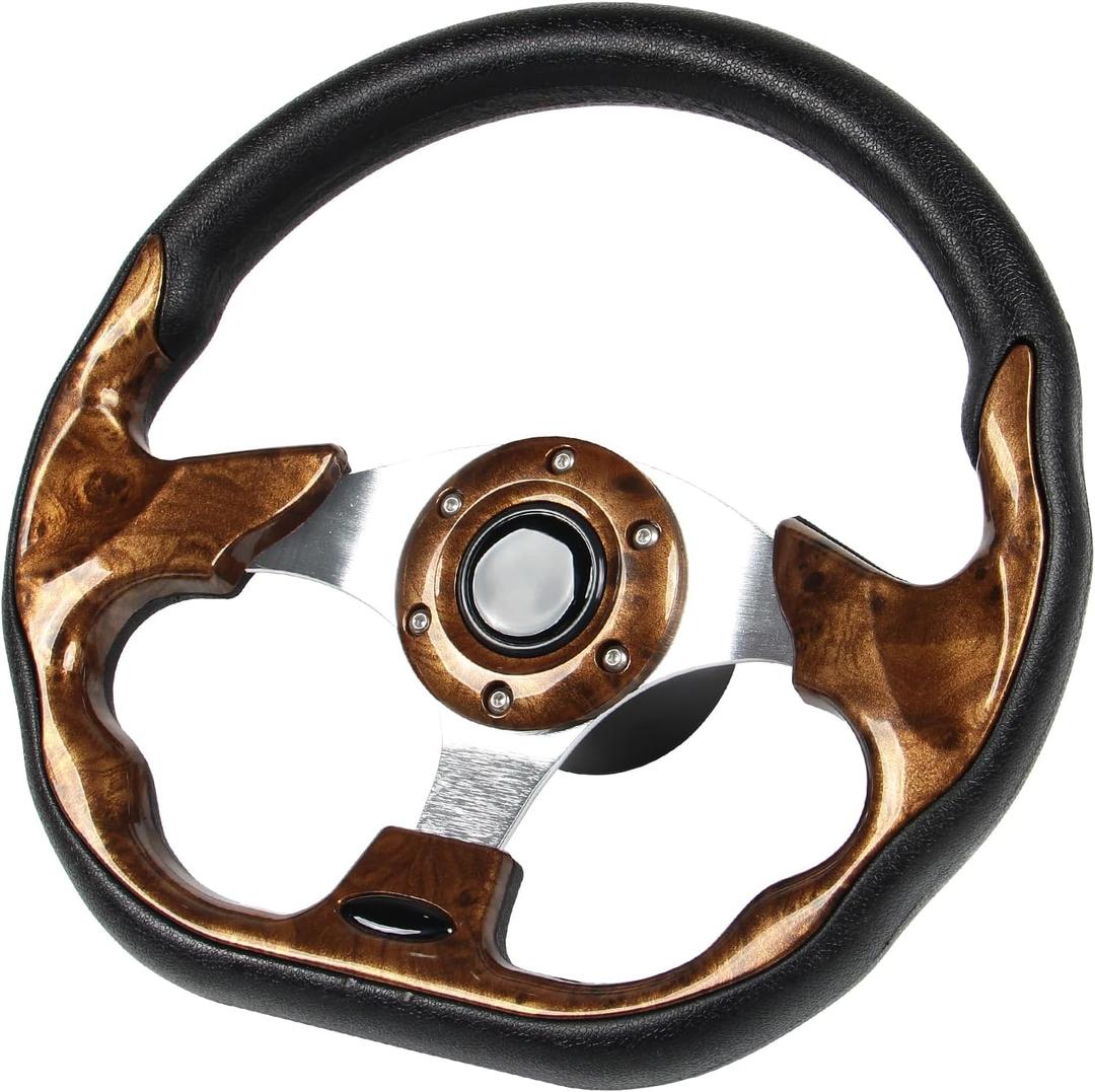 12.5" D-Shaped Boat Steering Wheel with 3/4 Tapered Shaft, Wood Grain Axle Marine Steering Wheel for Seastar and Verad, etc. for Marine Boats, Vessels, Yacht, Pontoon Boat
