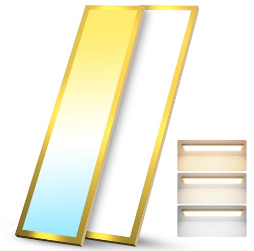 1x4 FT LED Flat Panel Light Surface Mount with Gold Border-50W 5500LM 120V 3000K/4000K/5000K Triac Dimming 10%-100% Kitchen Lights Ceiling Flush Mount for Garage/Basement/Shop