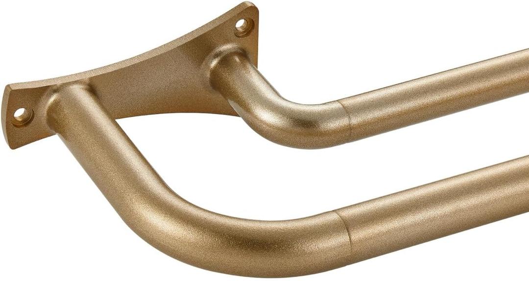 Antique Gold Double Curtain Rods, Wrap Around Double Curtain Rods for Window 28-48 Inch, Room Darkening Double Drapery Rods, 3/4-Inch Front and 5/8 Inch Back Telescoping Double Blackout Curtain Rods
