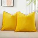 JUSPURBET Yellow Luxury Velvet Throw Pillow Covers with Piping 24x24 Inch Set of 2 Washable Accent Cushion Cases for Sofa Bed Home Decor with Hidden Zipper