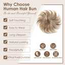 Messy Bun Hair Piece Human Hair Medium Brown Highlighted Bleach Blonde Tousled Stretchy Fluffy Donut Ponytail Extensions for Women(1 Count #p4-613