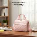 Bible Tote Bag with Ribbon Bookmark for Women & Men, Durable Leather Bible Cover w/Shoulder Strap and Handle, Large Capacity Multi-Pocket Bible Case, Elegant Gift for Church & Travel (A01-pink)