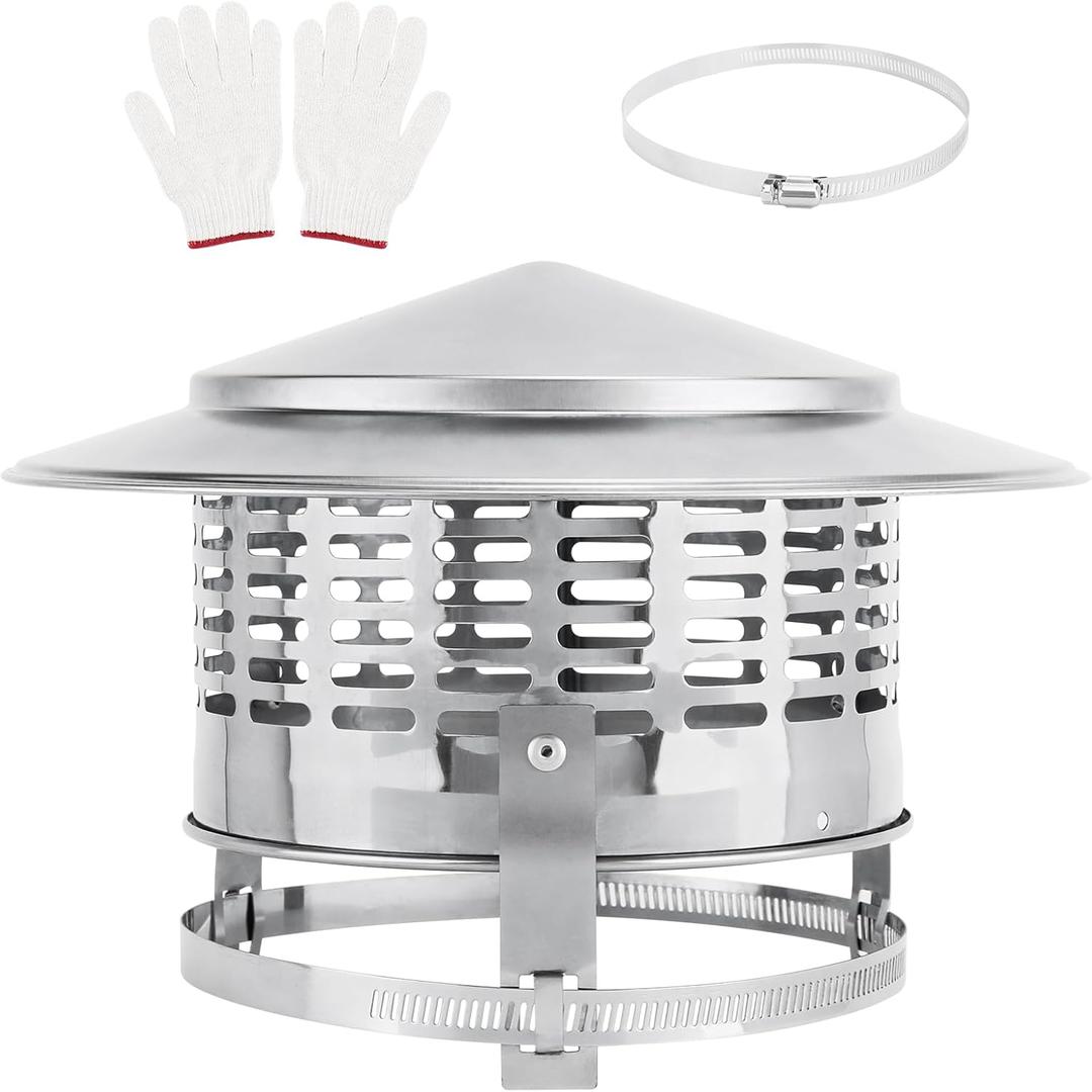 KOMCLUB 6 Inch Cone Top Chimney Cap,Round Chimney Cap Chimney Cover Cap Stainless Steel Chimney Cover Outside Roof Silver Fireplace Screen Cover Exterior Stove Pipe Topper Adjustable Roof Cap for Vent