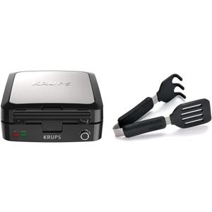 KRUPS 4Slice Belgian Waffle Maker: Stainless Steel, 5 Browning Levels, Audible Ready Beep, Removable Plates, 1200W, Silver/Black, Large Waffle Maker Family Size, Great for Family Breakfasts