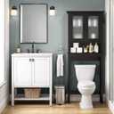 Over The Toilet Storage Cabinet, Over Toilet Bathroom Organizer with Glass Doors and Adjustable Shelf, Thicken Frame Above Toilet Storage Cabinet Behind Toilet Bathroom Organizer, Espresso, 8.86"D x 26.06"W x 69.49"H