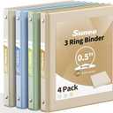SUNEE 3 Ring Binder 1/2 Inch 4 Pack, Clear Half Inch View Binder Three Ring 0.5" PVC-Free (Fit 8.5x11 Inches) for School or Office Supplies, Neutral Aesthetic