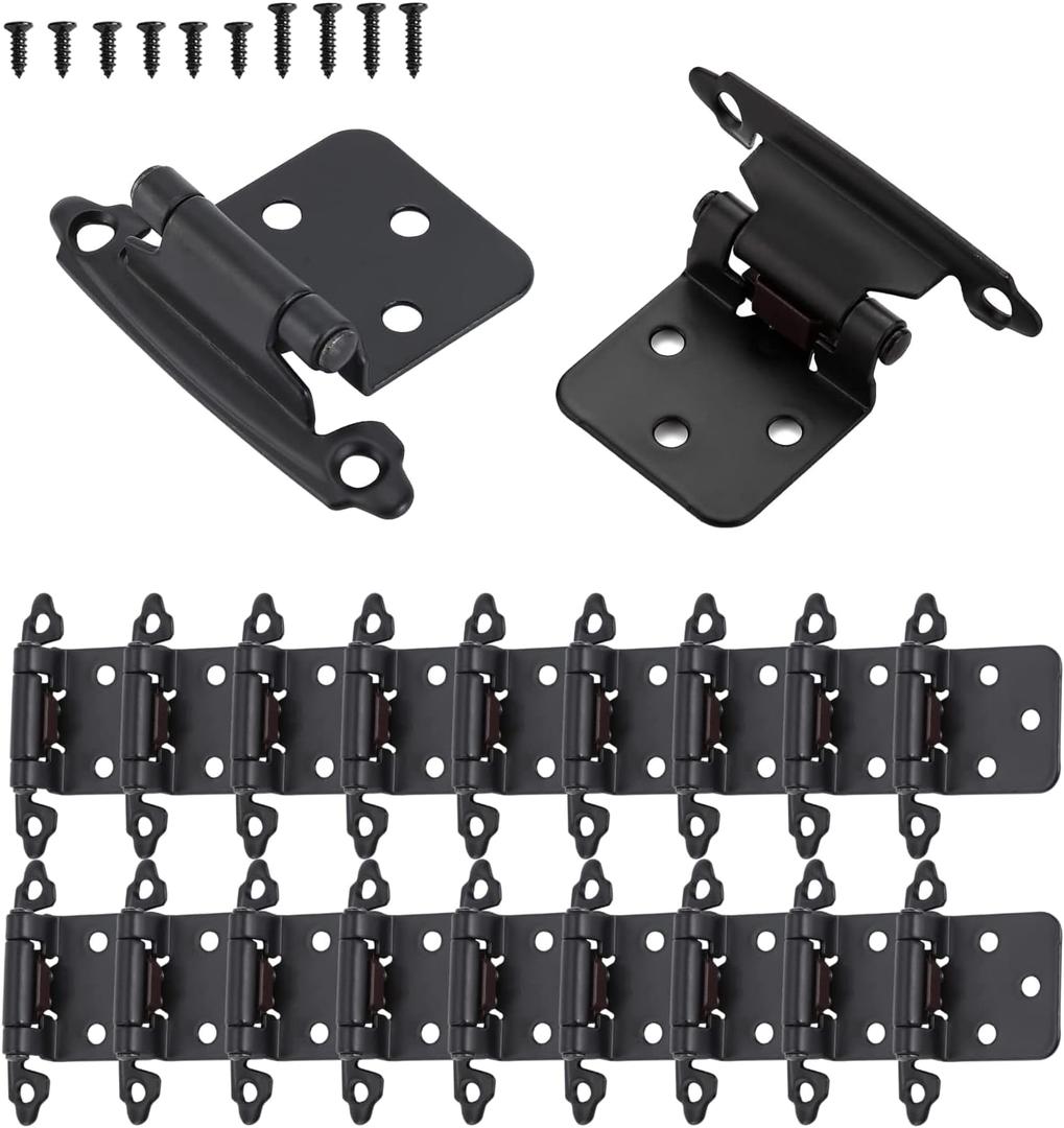 20 Pack Cabinet Door Hinges, Matte Black Self Closing Overlay Kitchen Hinges,Stainless Steel Screw Included (20 PCS(10 Pairs))