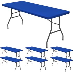 6 Pack Stretch Fabric Table Top Cap Cover, fits 6' Tables, Spandex Table Covers Washable Elastic Rectangle Tablecloth Protector for Indoor Outdoor Party Picnic Wedding, Royal Blue, 30" W x 72" L