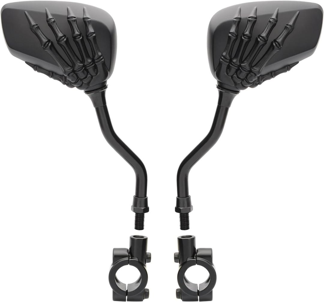1 Pair Bicycle Mirror,Big View Bike Rear View Mirror Blindsight Multi Angle Adjustable Bike Mirror Billet Aluminum Chrome Plated Outside Skull Claw Style Also suitable for motorcycle mirror (Black)