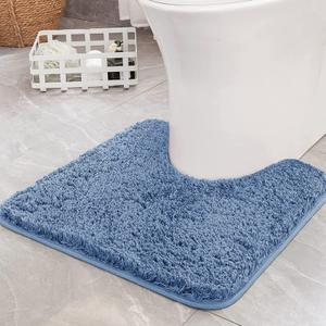MIULEE Blue Toilet Rugs U-Shaped，Soft Absorbent Microfiber Bathroom Rugs Non Slip Quick Dry Fluffy Contour Bath Mats for Toilet Base Bathroom Floor, Machine Washable, 20x20 Inch