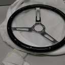 MR HELLO 15" Inch Classic Black Wood Grain Grip Steering Wheel 3 Spoke Riveted 380mm 6 Bolt with Horn Button (long hole)