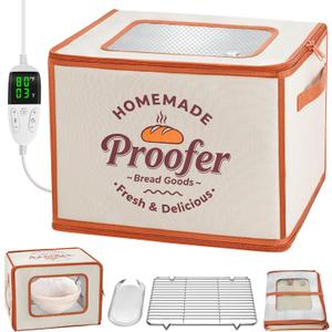 Foldable Bread Proofing Box, JOCXSPI 4-Sided Heating Dough Proofer for Sourdough Starter, 68131F Temp Control, 99H Timer, Metal Rack, Water Tray, Humidor for Pizza, Yogurt, Kombucha, Baking (Beige)