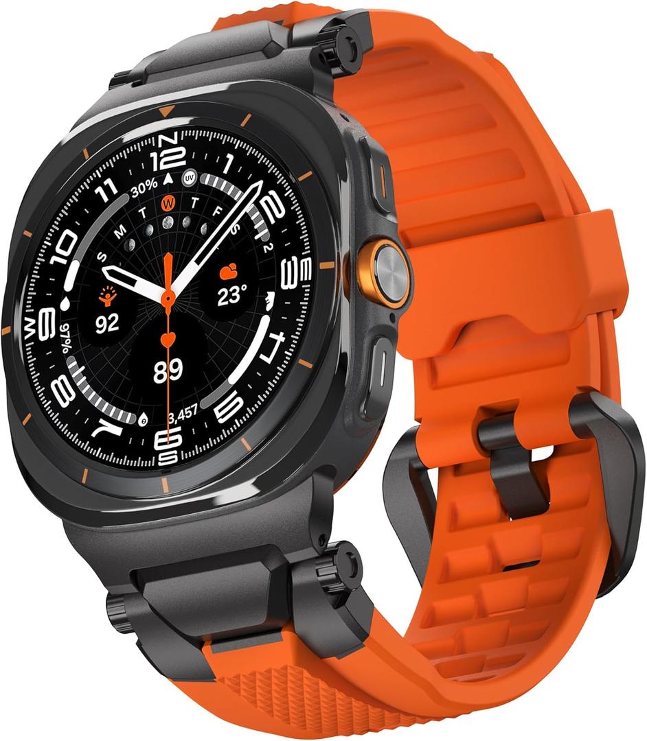 ULTIMAL Watch Band for Samsung Galaxy Watch Ultra 47mm (2025/2024) Compatible with Samsung Watch Strap Bands for Men Sport Bands for Watch Rugged Premium TPU & Metal (Orange+Black)