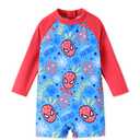 Disney Marvel Spider-man Baby Swimsuit for Boys Toddler Bathing Suit UPF 50+ Rash Guard Zipper Long Sleeves Color Block 9-12M