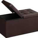 SONGMICS MAZIE Collection - 30 Inches Storage Ottoman Bench with Flipping Lid, Storage Chest Footstool, Load 660 lb, for Entryway, Living Room, Bedroom, Synthetic Leather, Brown ULSF45BR, 15"D x 30"W x 15"H
