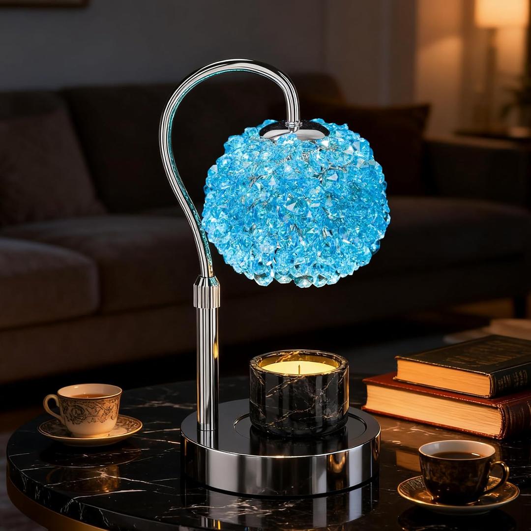Luxury Candle Warmer Lamp with Timer & Dimmable Brightness, Crystal Gemstone Shade & Premium Base - Adjustable Wax Melt Warmer for Home Decor(Blue)