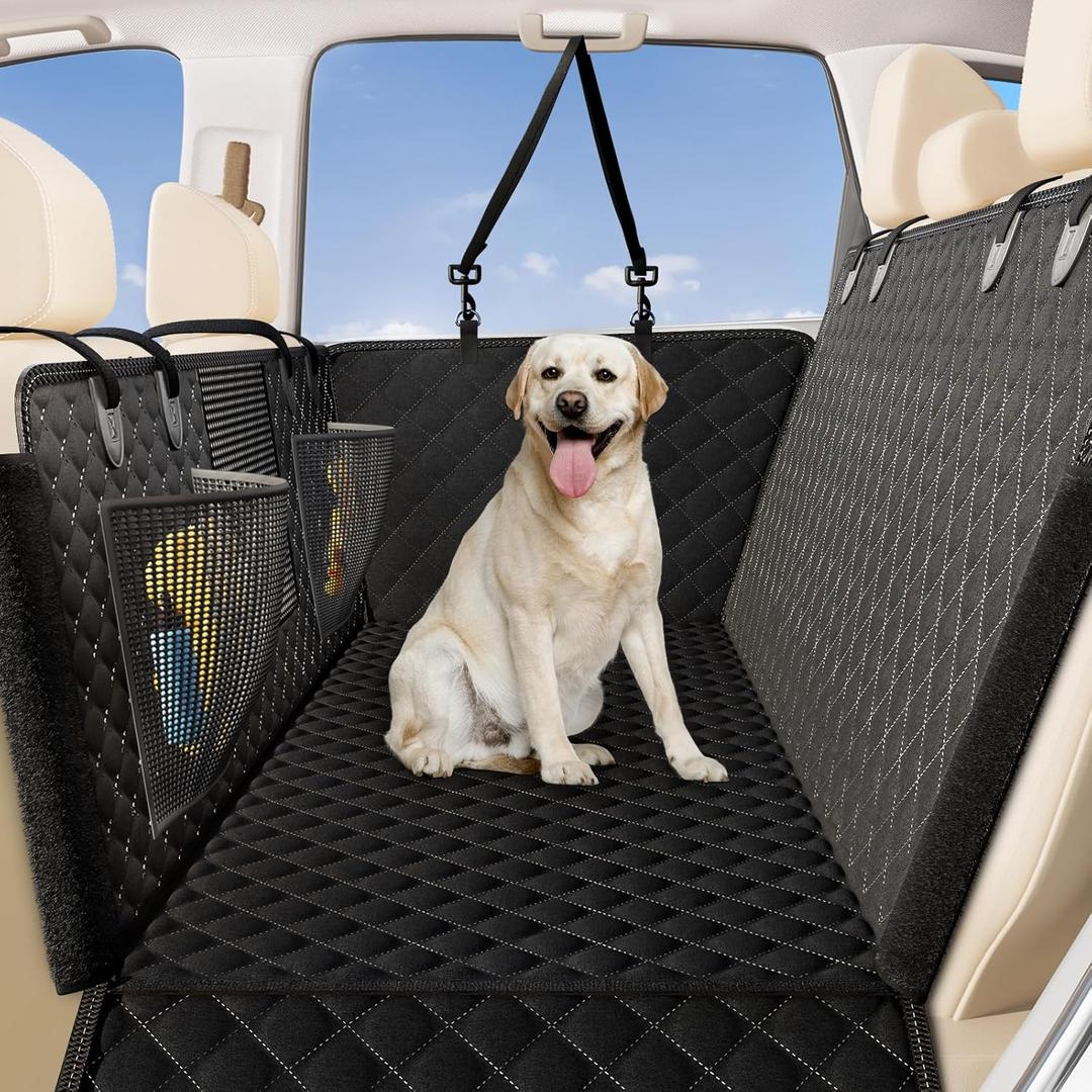 Zanch 2025 Upgrade Dog Car Seat Cover - 100% Waterproof Anti-Scratch, Passenger Friendly Back Seat Protector, Nonslip Pet Hammock with Durable Velcro Side Flap for Cars, SUV, Trucks, Standard-Black